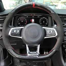 Capa de volante de carro de camurça preta de fibra de carbono para Volkswagen Golf 7 GTI Golf R MK7 Polo Scirocco 2015 2016287W