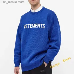 Herrenpullover mit klassischem Druck, Vetements-Strickpullover, Herren und Damen, 1 1, Schwarz, Blau, VETEMENTS-Sweatshirts, dicker Stoff, übergroß, VTM-Rundhalsausschnitt, T230801