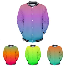 Mens Ceketler Renkli Gradyan Kostüm 3D Beyzbol Ceket Ceket Erkek Kadın Hoodie Sweatshirts Gökkuşağı Serin Uzun Kollu 3D Hoodies Tops 230731