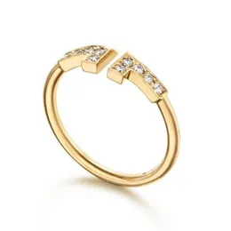 Projektant T Family White Friiillaria Podwójny pierścień 925 Serling Srebrny Plaed 18 -karatowy złoto Rose Gold Otwarcie WIH Diamond Half Pierścienie Pierścień Designer Pierścień dla kobiety
