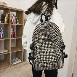 Original Knitted Thousand Bird Check Simple Hundred Matching Large-capacity Backpack Shoulder Bag Schoolbag Students 0814