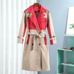 Trench Coats feminino 2023 primavera outono patchwork colorido casaco feminino festivo blusão longo agasalhos moda feminina cinto emendando sobretudo