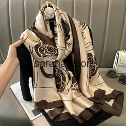 Scarves Luxury Brand Silk Summer Women Female Scarves Ladies Beach Wrap Chiffon Shawl Bandanna Sunscreen Foulard Floral Print J230801