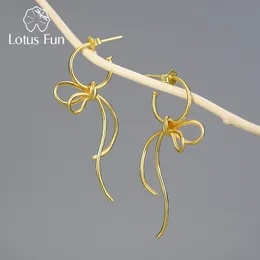 Stud Lotus Fun Ouro 18K Requintado Adorável Nó Longo Pendurado Brincos Para Mulheres Prata Esterlina 925 Moda Jóias Chegada 230731