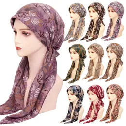 Breda breim hattar hink geebro kvinnor muslimska hijab lämnar blomma tryck hatt turban mössa täcker halsduk wrap preted headwear stretch bandana 230801