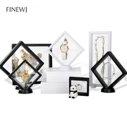 Jewelry Boxes PE Film Storage Box 3D Packaging Case Gemstone Free Stand Floating Frame Membrane Ring Earrings Necklace Display Holder 230801