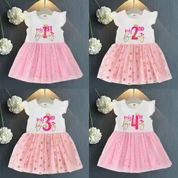 Girl's Dresses Birthday Party Girls Clothes Summer Princess Dresses Flying Sleeve Kids Dress My 1st Birthday Girls Dress Children Clothing 1-4Y 230801