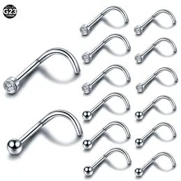 Nabel Klingelknopf Ringe 20 teile/los G23 Nasenstecker Piercing Kristall Nasenschraube Flache CZ Nasenloch Ohrringe Piercing Nariz Schmuck Nasenringe 20G 18G 230731