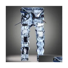 Męskie dżinsy moda wiosna rozryli proste długie spodnie dżinsowe jasnoniebieskie spodnie upuszcza dostawa odzież męska ubranie dhwli
