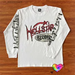 Herrtröjor tröjor 2023 Hellstar Records långärmad tee män kvinnor 1 1 vintage grafisk helvete dios t-shirt vit crewneck topps t230731