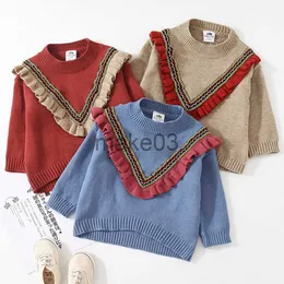 Cardigan 2022 Autumn Winter Spring 2 3 4 6 8 10 LAT Dzieci Oneck Knitted Pullover Botton Ruffles Patchwork Kids Baby Girl Sweater J230801