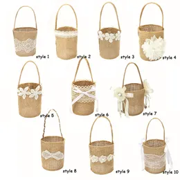 Burlap Flower Girl Basket Linen uchwyt na vintage rustykalną ceremonię ślubną