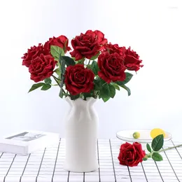 Fleurs décoratives Décor de mariage Simulation en latex roses bouclées branche el restaurant décoration blanc rose artificielle fleur fausse plante