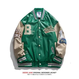 DHgate.com:Womens Leather Sleeve Varsity Bomber Jacket