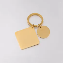 Keychains 10st/Lot Mirror Polished Stainless Steel Key Chain Hanging Square Round Pendant Keyring For DIY Jewelry Making Keychain