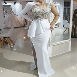 2020 Arabski Aso ebi białe koronkowe koraliki seksowne sukienki wieczorowe High podzielone sukienki na bal mat