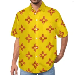 Men's Casual Shirts Zia Sun Symbol Blouses Mexico State Flag Red Hawaiian Short-Sleeve Pattern Street Style Oversized Beach Shirt