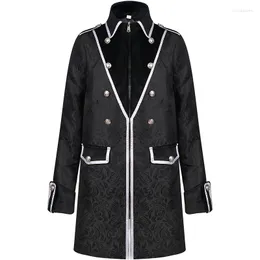 Men's Trench Coats Vintage Men Gothic Steampunk Long Jacket Black Retro Button Street Loose Patchwork College Style Casual Zip Coat