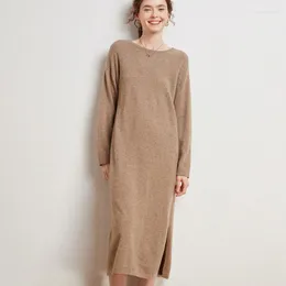 Casual Dresses High-grade Cashmere Sweater Knit Dress Winter/Autumn Women O-Neck Knitwear Female Long Style Pullover Girl Clothes