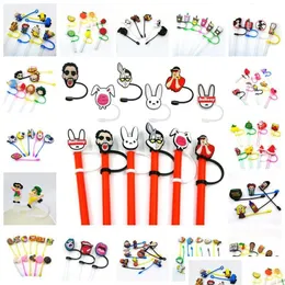 Drinking Straws Custom Bad Bunny Etc Pattern Soft Sile St Toppers Accessories Er Charms Reusable Splash Proof Dust Plug Decorative 8 Dhlda