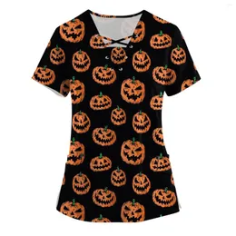 Women's T Shirts Blouse Women Festival Vacation Halloween Pumpkin Head Printed With Pocket Comfortable Suit Set Clothes For Vestidos