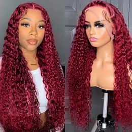 Bourgogne Red HD Lace Frontal Human Hair Wig 13x4 Curly Wigs For Women Glueless Prepluched Syntetic Wigs Brazilian Deep Wave Wigs