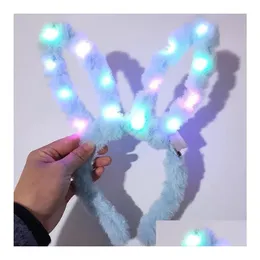 Other Festive Party Supplies Led Flashing Plush Rabbit Ears Headband Women Girls Bunny Light Up Hairband Headwear Glowing Hoop Birth Dhgzc