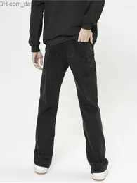 Mäns jeans män jeans män baggy män byxor streetwear svart vintage last split kläder denim z230801