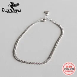 Anklets Trustdavis Minimalist Genuine 925 Sterling Silver Fashion 2mm Width Chain Anklets For Women Fine Silver 925 Jewelry Gift DS2402 230731