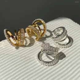 Orecchini posteriori Polsino dell'orecchio di perle Elegante clip multistrato a forma di C con strass a forma di C per le donne Gioielli di lusso per matrimoni San Valentino