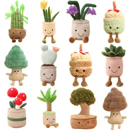 دمى Plush Jellycats محشو النباتات LifeLike Potted Plant Doll Scedress Pine Cake Cake Bamboo Cactus Cushion Decor 230802