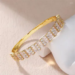 Armreif 2023 Goldfarbe mit Iced Out Bling großen Zirkonia Tennis CZ Perlen Manschette Armbänder für Frauen Modeschmuck Pulseiras