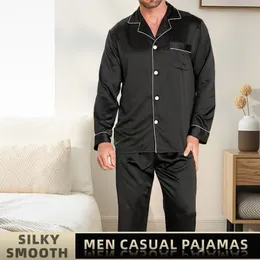 Men s Sleepwear Men Ice Silk Pajamas Pajama Sets Nightclothes Black Blue L XXL 3XL 4XL Long Sleeves Pants Smooth Solid Color 230802