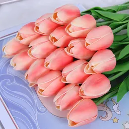 Flores decorativas 10 unidades Tulipa artificial PU Flor de toque real para decoração de casa Arranjo de buquê de noiva de casamento falso