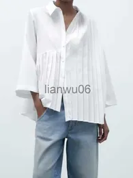 Kvinnors blusar skjortor Kumsvag 2023 Kvinnors sommartröjor Blusar Toppar Fashion Solid Pleated Loose Asymmetric Female Elegant Street Top Clothing J230802