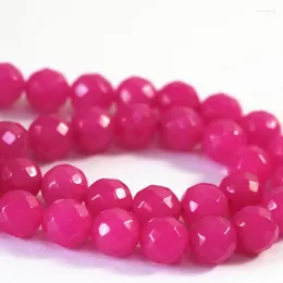 Beads Rose Red Stone Semi-precious Jades Chalcedony Faceted Round Loose Fit Diy Necklace Bracelet Jewels Making 15inch B14