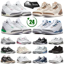 Box Jumpman 3 3S 농구화 Mens 트레이너 Palomino White Cement Reimagined Wizards Lucky Green Fire Red Women Sneakers Sports