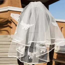 Свадебная вуали двухслойная свадебная завеса с кружевными аппликациями кристаллы и аксессуары для края расчески