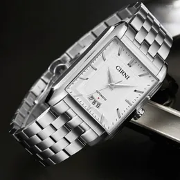 손목 시계 Cirni 럭셔리 드레스 시계 남성 자동 비즈니스 자체 용 기계 손목 시계 직사각형 스테인리스 스틸 캘린더 시계