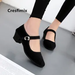 ドレスシューズCresfimix Zapatos Planos de Mujer女性かわいいブラッククロスダンスシュー