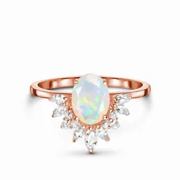 Popular S925 Sterling Silver Oval Moonlight Stone Micro Diamond Rose Gold Ring Women's Fashion Versatile