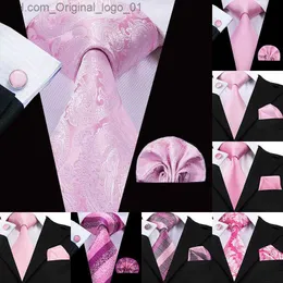 Krawatten Hallo Krawatte Seide Herren Krawatte Pfirsich rosa Blume Hochzeit Halskette Herren Luxus Halskette Griff Manschettenknöpfe Modedesign Business Z230802