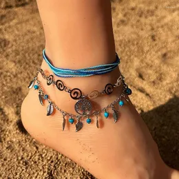 خلخال شجرة الحياة للنساء لورق حبة الكاحل سوار ساق القدم سلسلة الشاطئ بوهو المجوهرات هدية Tobilleras