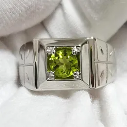 Klusterringar naturliga gröna peridot män ring 925 sterling silver cross band 6mm ädelsten augusti födelsedagspresent födelsesten för far r510gpn