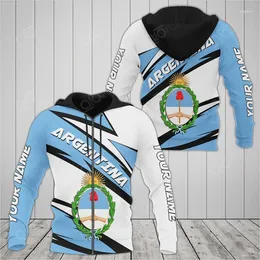 Męskie z kapturem drukowanie 3D Argentyna Flaga sportowa Unikalna męska/kobiet narodowa emblemat Casual Streetwear/Zip Up/Bluza