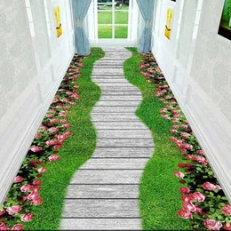 Tappeti Corridoio 3D Percorso del giardino verde Tappeto lungo Soggiorno Decorazione Corridoio domestico Tappetini antiscivolo Tappeto moderno di lusso per ingresso Tappeto R230802