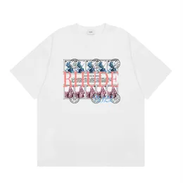 アメリカのファッションブランドRhude Oil Painting Clock Coconut Tree PrintingDouble Yarn Pure Cotton Hip-Hop Men and Women Casuar