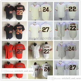 빈티지 영화 야구는 저지 22 Will Clark 24 Willie Mays 25 Barry Bonds 27 Juan Marichal 1962 Blank Jerseys 남성 여성 크기 S-XXXL