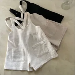 Rompers Summer Born Boy Girl Baby Baby Pockat Curagoanter Childrens Loose Solid Simple WidePants Infant Cotton Suspenders 230802