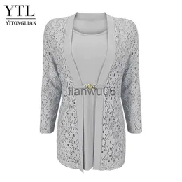 Kvinnors blusar Skjortor YTL Kvinna Elegant långärmad ihålig virkning plus storlek Blusskjorta Autumn Winter Tops för Work Office H384B J230802